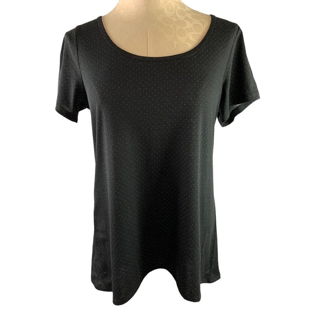 Medium LulaRoe Women's Black Short Sleeve Scoop Neck Tshirt Microdot Pattern